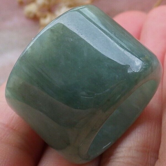 Certified Green 100% Natural A JADE Jadeite Thumb RING USA 7 戒指 - Picture 3 of 6